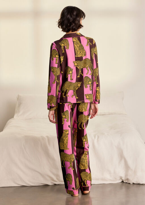 Chelsea Peers Stripe Leopard Organic Cotton Long Sleeve Pyjama Set image number 2.0