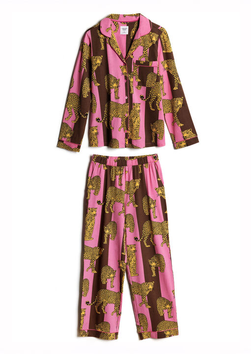 Chelsea Peers Stripe Leopard Organic Cotton Long Sleeve Pyjama Set image number 6.0