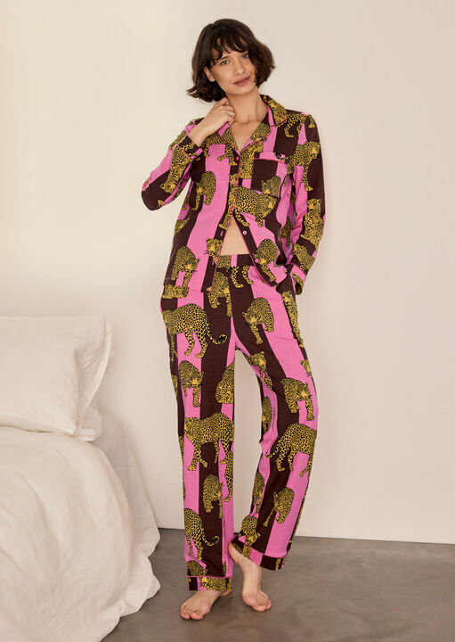 Chelsea Peers Stripe Leopard Organic Cotton Long Sleeve Pyjama Set image number 0.0