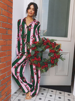 Urban Threads Santa Stripe Pyjama Set - Green