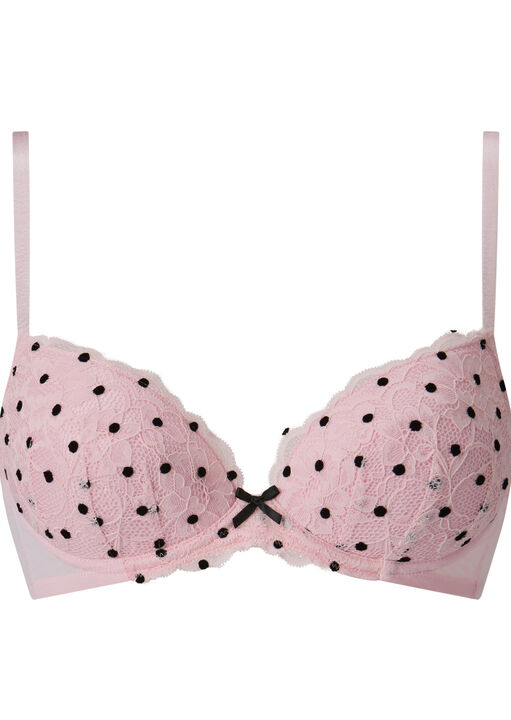Sexy Lace Flocked Spot Padded Plunge Bra image number 8.0