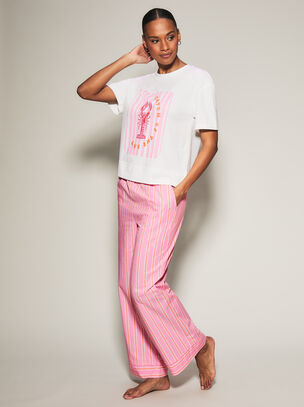 Lobster Stripe Trouser and T-Shirt Set - Bright Pink