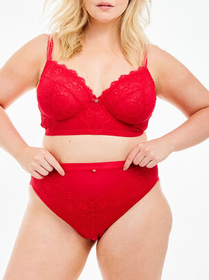 Lace Logo Longline Bra - Red