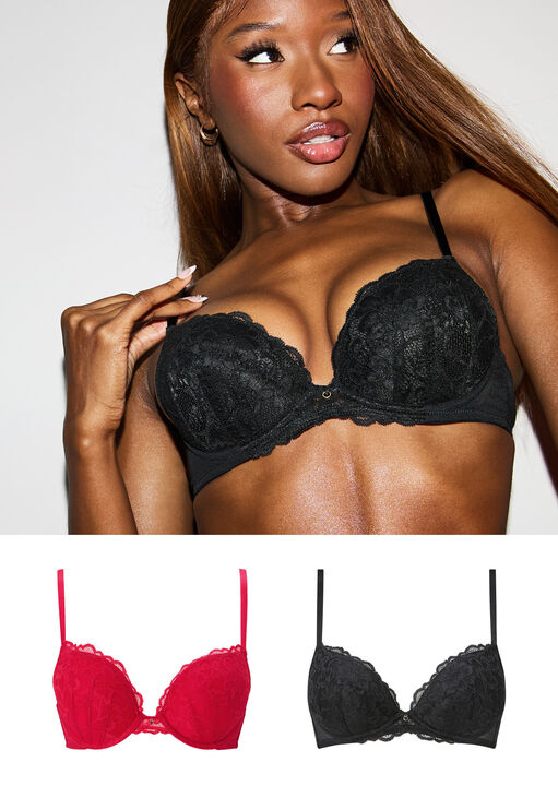 Sexy Lace Padded Plunge Bra - Pack of 2 image number 0.0