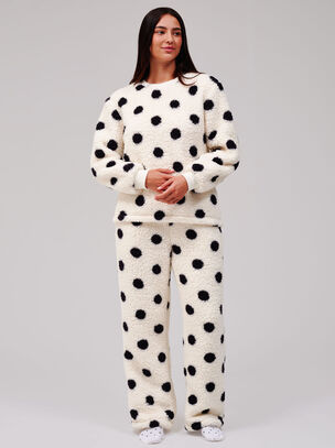 Loungeable Polka Dot Borg Jumper and Jogger - Cream