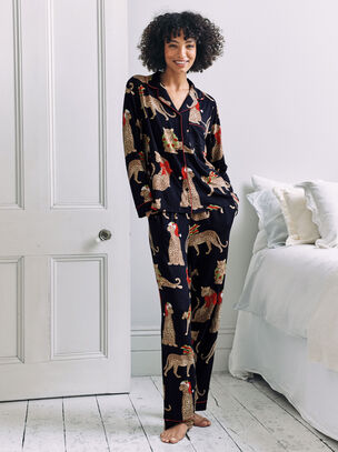 Christmas Leopard Long Sleeve Set - Navy