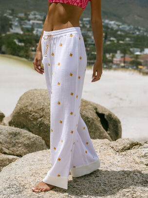 Sun Embroidery Trouser  - White