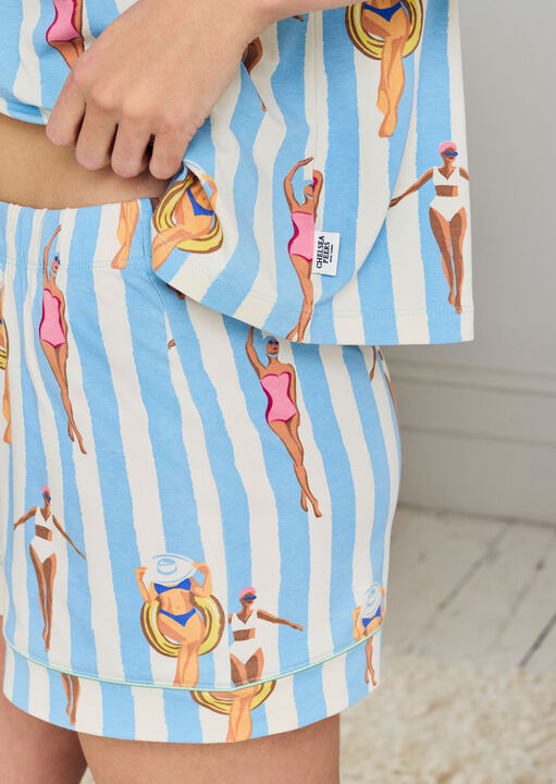 Chelsea Peers Swimmers  Stripe Revere Short Slv Set Blue image number 4.0