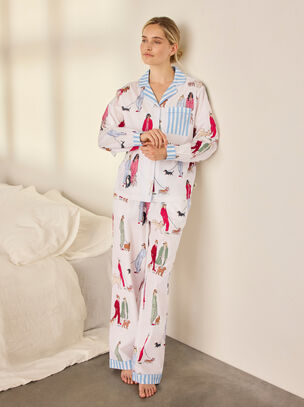 Chelsea Peers Cotton Walking Dog Print Pyjama Set - White