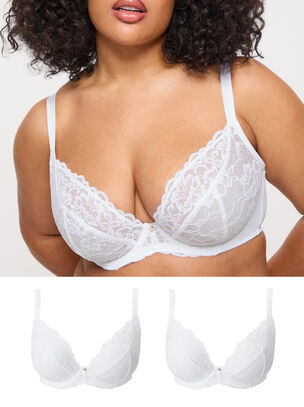 Sexy Lace Non Padded Fuller Bust Plunge Bra 2 Pack - White