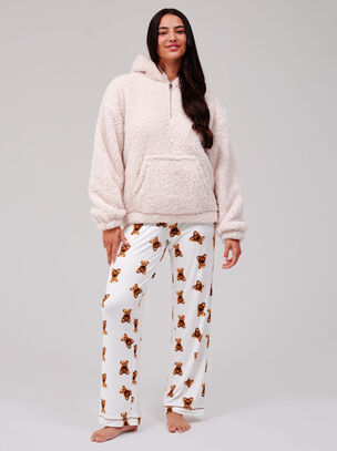 Loungeable Borg Fleece Quarter Zip Hoodie - Cream