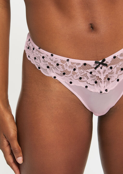 Sexy Lace Flocked Spot Thong image number 3.0