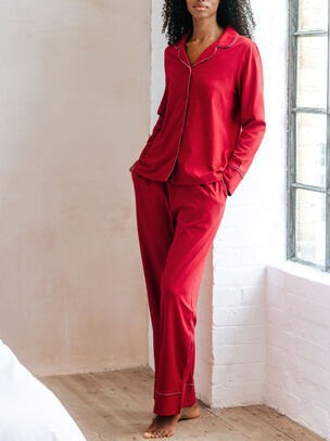 Stripe Piping Long Sleeve Set - Red
