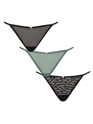 3 Pack Mesh Texture Thong - Black