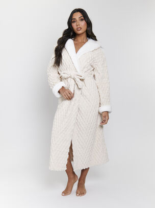 Geometric Fleece Robe - Cream