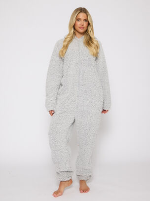 Sherpa Teddy Onesie - Silver