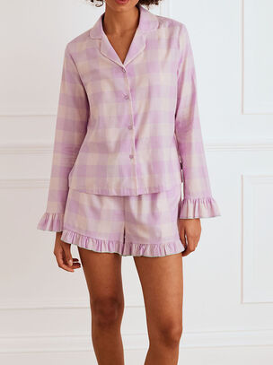 Gingham Revere Long Sleeve Set - Purple