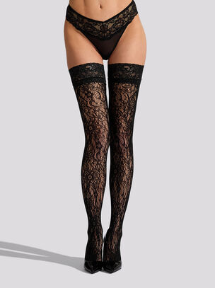 All Over Lace Hold Ups - Black