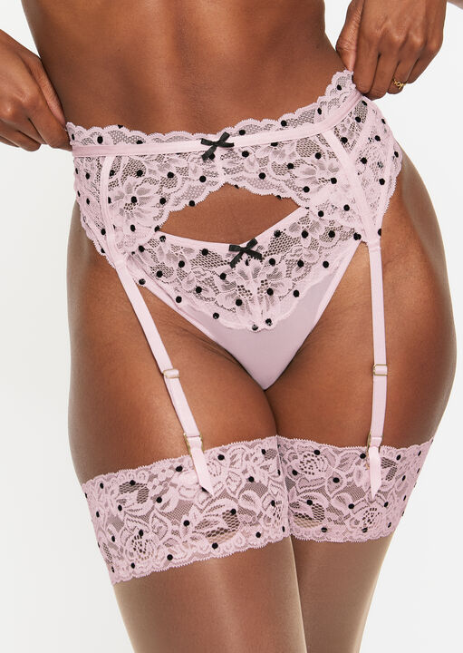 Sexy Lace Flocked Spot Suspender Belt image number 0.0
