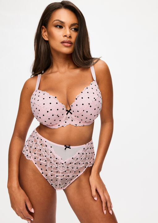 Sexy Lace Flocked Spot Padded Plunge Bra image number 1.0