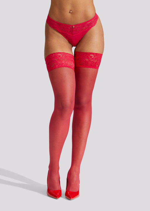 Lace Top Glossy Hold Ups image number 2.0