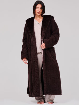 Loungeable Cosy Borg Hooded Robe - Brown