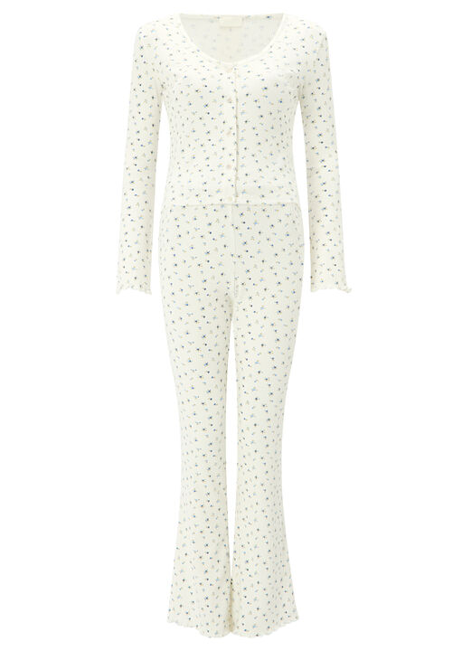Knickerbox Floral Ribbed Long Sleeve Pyjama Top & Trouser Set image number 6.0