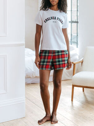 Gingham Brushed Short Sleeved Set - Red