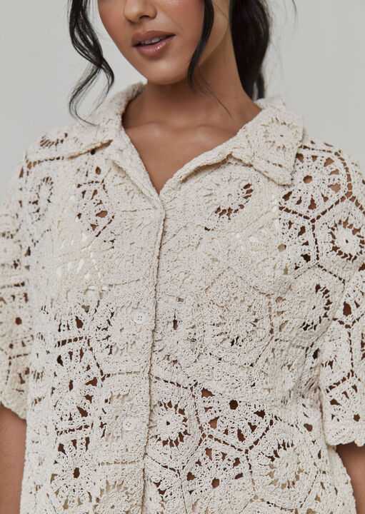 Crochet Short Sleeve Shirt  image number 1.0