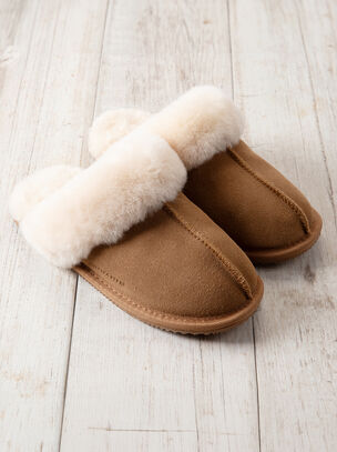 Suede and Shearling Slipper - Beige