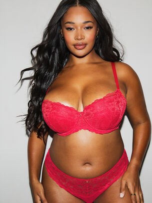 Sexy Lace Padded Balcony Bra - Red