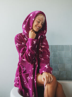 Urban Threads Bows Fleece Robe - Burgundy