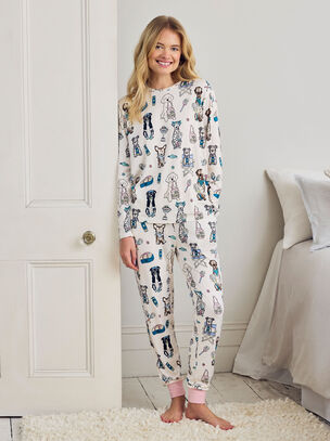 Chelsea Peers Tennis Dogs Poly Long Slv Set Cream - Cream