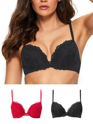 Sexy Lace Padded Plunge Bra 2 Pack - Multi
