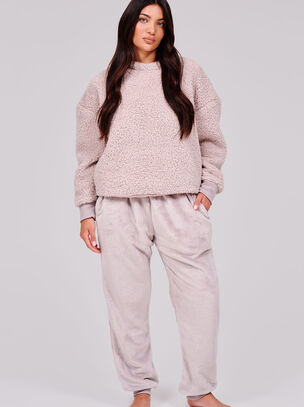 Borg Snood Jumper & Jogger Set - Brown