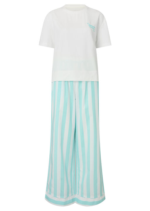 Coffee Stripe Trouser and T-Shirt Set- Blue image number 5.0