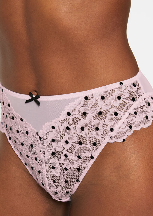 Sexy Lace Flocked Spot High Waist Brazilian image number 4.0