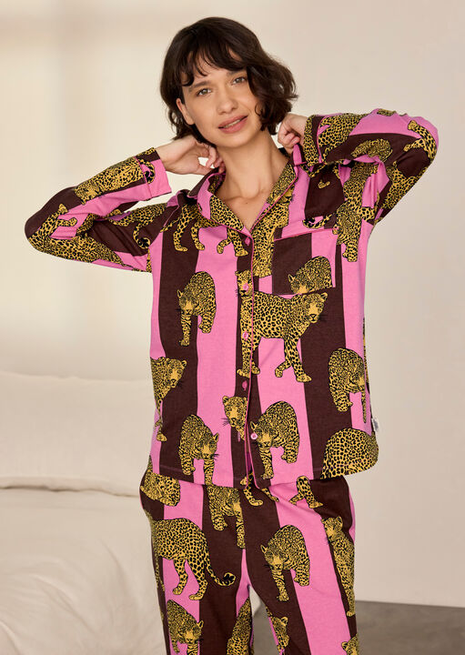 Chelsea Peers Stripe Leopard Organic Cotton Long Sleeve Pyjama Set image number 3.0
