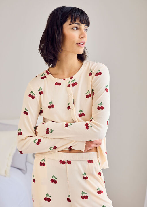 Ditsy Cherry Rib Long Sleeve Set image number 3.0