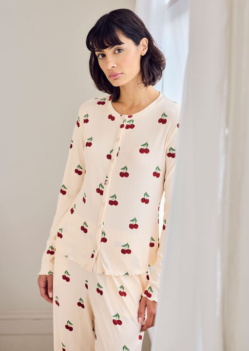 Ditsy Cherry Rib Long Sleeve Set image number 1.0