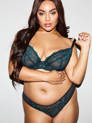 Sexy Lace Fuller Bust Non Padded Plunge Bra - Black/Teal