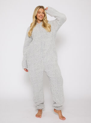 Sherpa Teddy Onesie - Silver