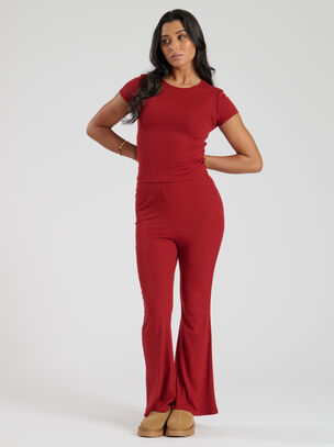 T-Shirt & Straight Leg Set - Burgundy