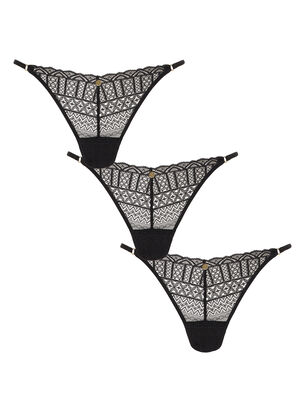 3 Pack Lace Thong - Black