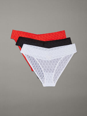 Logo Lace Low Rise Bikini 3 Pack  - Multi