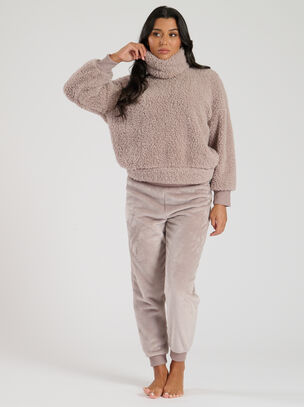 Borg Snood Jumper & Jogger Set - Brown