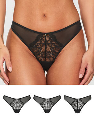 Sexy Lace Thong - Pack of 3 - Black