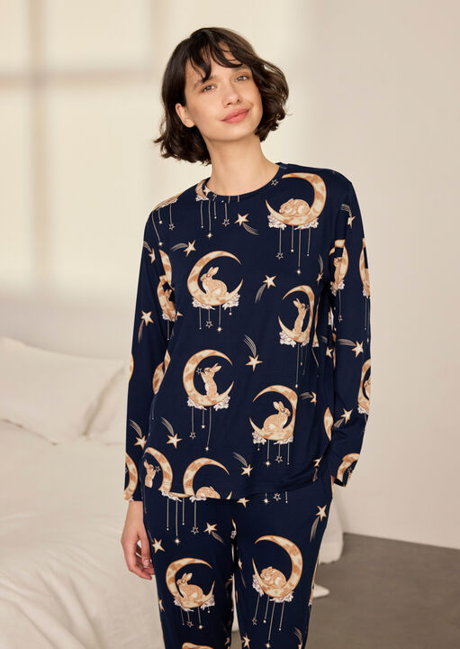 Bunny On The Moon Cotton Long Sleeve Pyjama Set image number 1.0