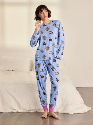 Chelsea Peers Princess Cats Long Sleeve Pyjama Set - Blue