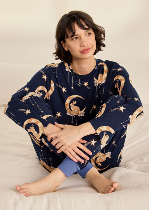 Bunny On The Moon Cotton Long Sleeve Pyjama Set image number 3.0